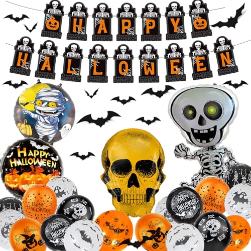 Funnity Halloween Party, Halloween Deko Set umfasst Happy Halloween Girlande、Halloween Luftballons、Fledermaus Deko für Halloween Deko Innen und Halloween Deko Outdoor von Funnity