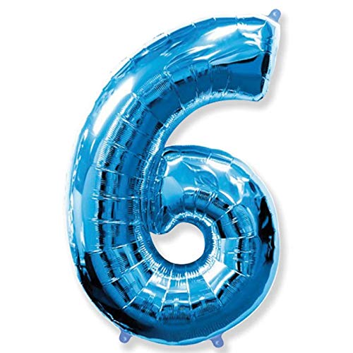 kostüm-paradies Folienballon Zahl 6" 102 cm, blau , Helium geeignet Ballon Jungen Geburtstag von Funny Fashion