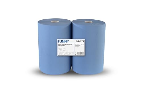 Funny 2x Putzpapierrolle, 3-lagig Recycling Blaupapier, Hochsaugstarke, geprägte Papierrolle für Werkstatt & Industrie, Papierhandtücher Blau, 36 cm, Reinigungstücher 2 Rollen à 500 Blätter Funny 2x Putzpapierrolle, 3-lagig Recycling Blaupapier, Hochsaugstarke, geprägte Papierrolle für Werkstatt & Industrie, Papierhandtücher Blau, 36 cm, Reinigungstücher 2 Rollen à 500 Blätter von Funny