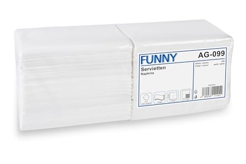 Funny Servietten in der Farbe weiß 33x33 cm 250 Stück pro Pack, 3-lagig | 33 x 33 cm | 3 lagig, 1/4 Falz | Ideale Serviette für Café, Restaurant, Kantine, Imbiss oder Events von Funny