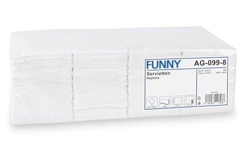 Funny Tafelserviette 200 Stück | 3 lagig, hochweiß 33 x 33 cm 1/8 Falz | Ideale Serviette für Kantine, Café, Restaurant, Imbiss, Events oder Catering von Funny