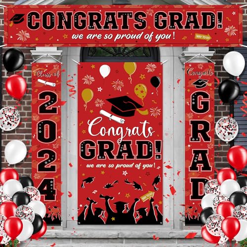 Graduation Door Decorations Class of 2024 Red, Congrats Grade Hanging Door Banner Porch Sign Door Cover, Congratulations Graduate Banner for High School College Graduate Party Decorations von FunnyPars