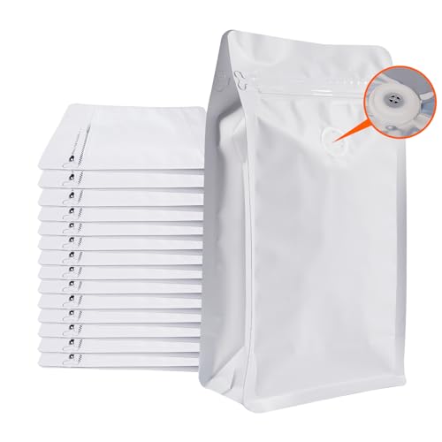 Kaffeebeutel mit Ventil (50 Stück, 237 g/0,2 kg) weiße hohe Barriere, Aluminiumfolie, flacher Boden, stehende Kaffeebohnen, Aufbewahrungsbeutel, wiederverwendbare von Funnyleaf