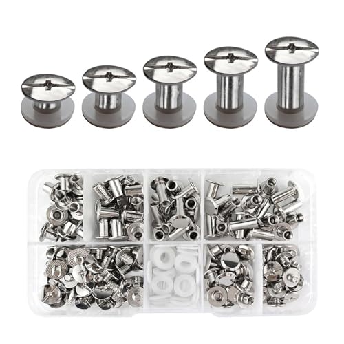 Chicago-Schrauben, M5 x 4/6/8/10/12 mm, Chicago-Schrauben, sortiert, Buchbindung, Nieten, Pfosten, Metall, flache Kreuzschlitz-Schraubnieten für DIY-Lederdekoration, 280 Stück von Funnytek