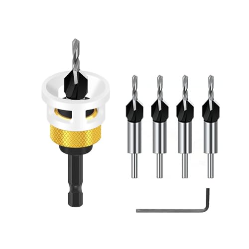 Kegelsenker Bohrer Set 6 tlg, Bohrsenker mit Tiefenanschlag, Bohrsenker mit 1/4" Hex Schaft für präzise Bohrungen, aus HSS-M2, präzise Bohrungen, für Holzverarbeitung von Funnytek