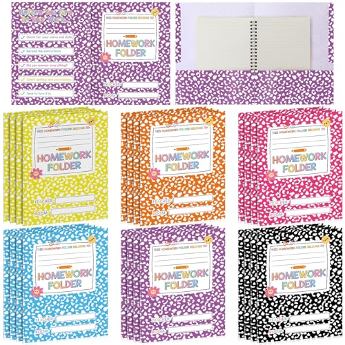 Funrous 24 Stück Schreibtaschen-Ordner, Großpackung, Klassenzimmer, Hausaufgabenordner mit zwei Taschen, Kompositionsmappe, Geschenke für Klassenzimmer, Zuhause, Büro, Grundschüler, Lehrer von Funrous