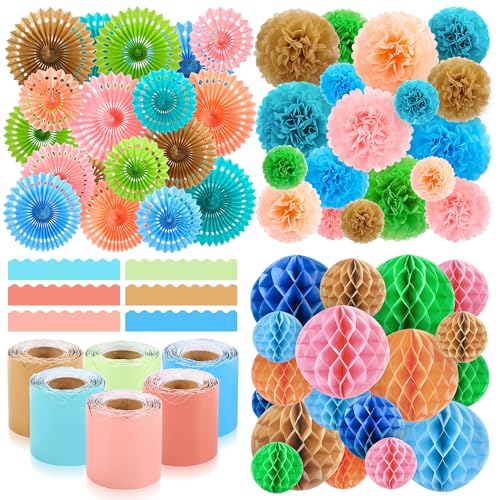 Funrous Pinnwand-Bordüren, Dekorationen, 100 cm, Klassenzimmer, Pinnwand, Bordüre mit 3D-Papierfächern, Seidenpapier-Pompons, Wabenbälle für Schulanfang, Klassenzimmer, Schuldekoration, Boho-Stil, 72 Funrous Pinnwand-Bordüren, Dekorationen, 100 cm, Klassenzimmer, Pinnwand, Bordüre mit 3D-Papierfächern, Seidenpapier-Pompons, Wabenbälle für Schulanfang, Klassenzimmer, Schuldekoration, Boho-Stil, 72 von Funrous
