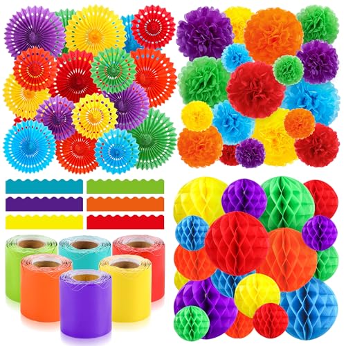 Funrous Pinnwand-Bordüren, Dekorationen, 100 cm, Klassenzimmer, Pinnwand, Bordüre mit 3D-Papierfächern, Seidenpapier-Pompons, Wabenbälle für Schulanfang, Klassenzimmer, Schuldekoration Funrous Pinnwand-Bordüren, Dekorationen, 100 cm, Klassenzimmer, Pinnwand, Bordüre mit 3D-Papierfächern, Seidenpapier-Pompons, Wabenbälle für Schulanfang, Klassenzimmer, Schuldekoration von Funrous