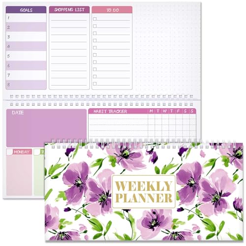 Funrous Undatierter Wochenplaner, Wochenplaner, To-Do-Liste, Notizblock mit Zieleinkauf, horizontaler Schreibtischkalender, Spiralbindung, Taschenkalender für Planer, Erinnerung, Büro, Schule, 30,5 x Funrous Undatierter Wochenplaner, Wochenplaner, To-Do-Liste, Notizblock mit Zieleinkauf, horizontaler Schreibtischkalender, Spiralbindung, Taschenkalender für Planer, Erinnerung, Büro, Schule, 30,5 x von Funrous