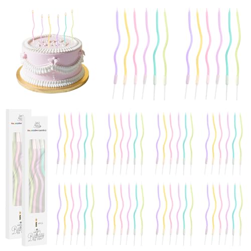 60 Stück Geburtstagskerzen, Gebogen Geburtstag Kerzen Spiral Kuchen Kerzen mit Halter Geburtstagskerzen Kinder Geburtstagskerzen für Torte für Geburtstag, Hochzeit Party Dekoration von Funtery