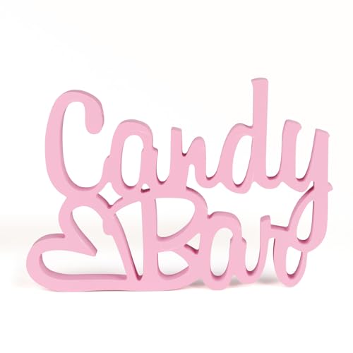 Funtery Candy Bar Schild, Candybar Zubehör, Rosa Candy Bar Deko, Holz Banner, Sweetsbar Tischdekoration für Party, Festival, wie Hochzeiten, Geburtstage usw (Rosa) von Funtery