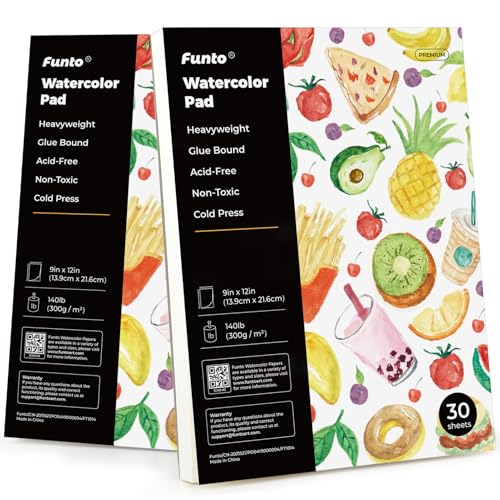 Funto Aquarellpapier, 9 x 12", 2er-pack, 60 Blatt (300 g/m²), säurefreies, schweres Kunstpapier zum Malen, Zeichnen und Kunstbedarf, kaltgepresste Aquarell-Skizzenbücher zum Zeichnen von Funto