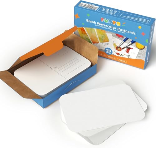 Funto Blanko-Aquarellpapier-Postkarten, 50 Karten, 10,2 x 15,2 cm, 63,5 kg/300 g/m², leere Notiz für Aquarell-Tagebuch, säurefreies, schweres Kunstpapier für Dankeskarten und Grußkarten von Funto