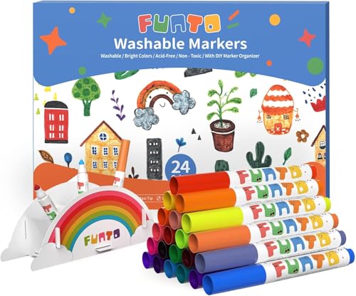 Funto Filzstifte Set, Marker für Kinder, 24, Malerei Zeichnung Marker, perfekt für Halloween Malerei Seiten, sicher und ungiftig für Kleinkinder von Funto