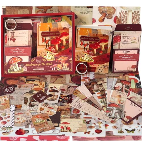 Funto Scrapbooking Kit (123 PCs), Warm Mail-Serie-Mushroom im Wind, perfekt für Kugel Scrapbooking-Materialien, Planer DIY Arts Craft Collage von Funto