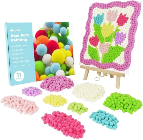 Funto Tulip Pom Pom Painting Art Kit, 1100+ Pom Poms, Leinwand und robuste Staffelei für Heimdekoration, geeignet für Kinder und Erwachsene DIY Malerei, perfekte Handwerk Kit für Anfänger von Funto