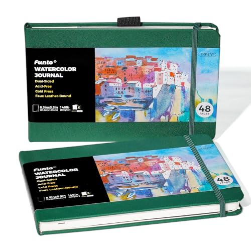 Funto Wasserfarben-Tagebuch, 8,5x5,5 Zoll, 2 Pack, 48 Seiten pro Pack, grünes Ledercover, kaltschlägrig, Innentasche für Papier, Kunstbedarf für Mixed Media Funto Wasserfarben-Tagebuch, 8,5x5,5 Zoll, 2 Pack, 48 Seiten pro Pack, grünes Ledercover, kaltschlägrig, Innentasche für Papier, Kunstbedarf für Mixed Media von Funto