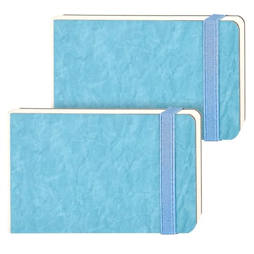 Funto Watercolor Journal 2-PACK, A6(9 x 14 cm), jeweils 44 Seiten, 100% Baumwolle Kaltpresse, PU Lederblau Hard Cover, Kunstbedarf für gemischte Medien von Funto