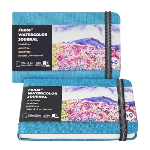 Funto Watercolor Journal 2-Pack, 3.5x5.5in, Blue Cloth Cover, Acid-Free Wood Pulp Paper, Suitable for All Ages, Perfect for Trave Funto Watercolor Journal 2-Pack, 3.5x5.5in, Blue Cloth Cover, Acid-Free Wood Pulp Paper, Suitable for All Ages, Perfect for Trave von Funto