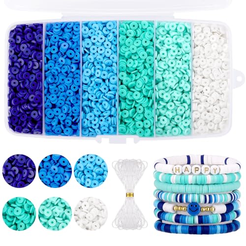 Funtopia 6000 Stück Blau Heishi Perlen, 6mm Clay Perlen zum Auffädeln, DIY Schmuckherstellung für Erwachsene und Kinder Funtopia 6000 Stück Blau Heishi Perlen, 6mm Clay Perlen zum Auffädeln, DIY Schmuckherstellung für Erwachsene und Kinder von Funtopia