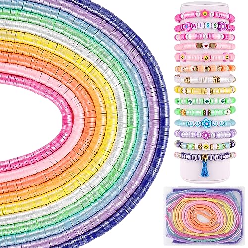 Funtopia Clay Beads, Heishi Beads for Bracelets, Pearlescent Clay Beads for Choker, Necklace, Bracelet, Earrings DIY Set Adults Children (3200 pcs, 10 Farben 6mm) von Funtopia