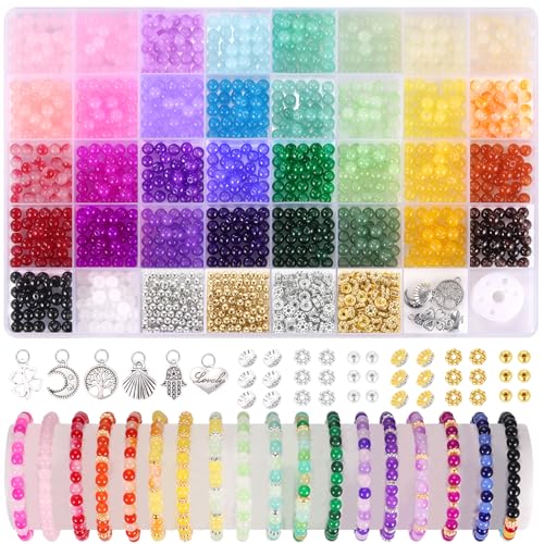 Funtopia 1400 Stück Glasperlen, 6mm 34 Farben Perlen für Armbänder, Perlen Set für Armband Basteln Schmuckherstellung, Perlen zum Auffädeln für Erwachsene Mädchen Funtopia 1400 Stück Glasperlen, 6mm 34 Farben Perlen für Armbänder, Perlen Set für Armband Basteln Schmuckherstellung, Perlen zum Auffädeln für Erwachsene Mädchen von Funtopia