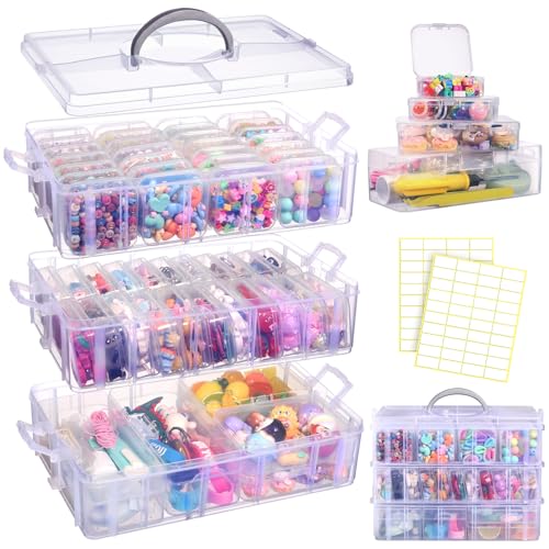 Funtopia 3 Etagen Sortierbox mit Griff, 56 Stück Aufbewahrungsbox Klein Sortierboxen mit Deckel, Plastik Transparent Organizer Box für Perlen Kleinteile Schmuck Bastel (4 Größen) von Funtopia