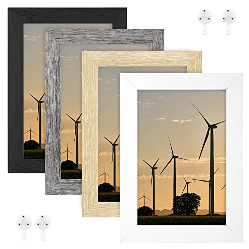 Funtopia Bilderrahmen 10x15 cm, 4er Set Bilderrahmen Holz, Horizontal oder Vertikal für Wandbehänge oder Tischdekoration (Schwarz, Grau, Eiche, Weiß) von Funtopia