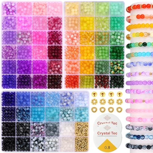 Funtopia Glasperlen zur Herstellung von Armbändern, 6 mm, 2700 Stück, 70 Farben, Craquelé-Glasperlen für Schmuckherstellung, runde Jadeperlen, Kristall-Edelsteinperlen für selbstgemachte Halsketten, von Funtopia