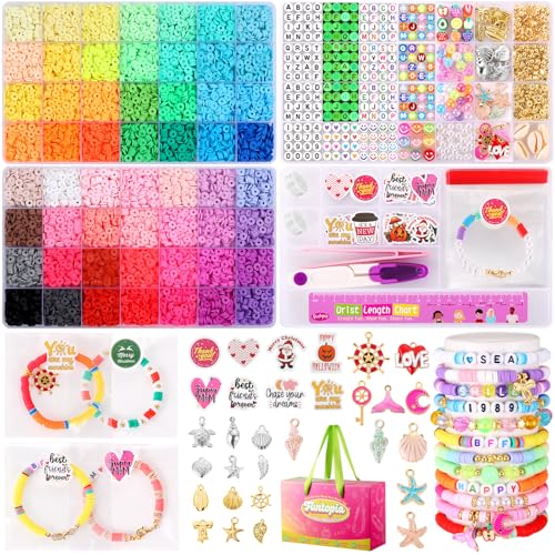 Funtopia Perlen für Armbänder, 10080 Stück 56 Farben Heishi Perlen Set Armbänder Selber Machen, Clay Perlenset mit Buchstabenperlen DIY Bastelset für Kinder Funtopia Perlen für Armbänder, 10080 Stück 56 Farben Heishi Perlen Set Armbänder Selber Machen, Clay Perlenset mit Buchstabenperlen DIY Bastelset für Kinder von Funtopia