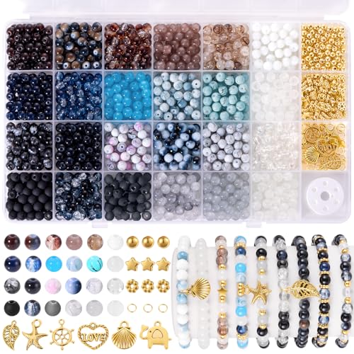 Funtopia Perlen für Armbänder,1377-Glasperlen zum Auffädeln,24 Farben Schwarz Weiß Armband Perlen,Glasperlen Rund 6 mm und Goldene Abstandshalterperle,DIY-bastelsets Selber Machen für Erwachsene von Funtopia