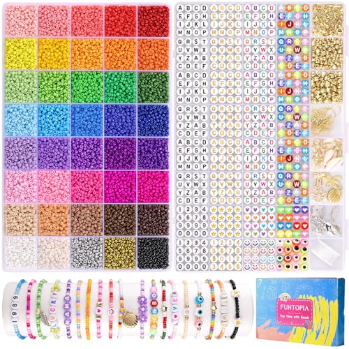 Funtopia Rocailles-Perlen für Schmuckherstellung, 3 mm, 10.000 Stück, 40 Farben, Freundschaftsarmbandperlen, 8/0 kleine Perlen mit Anhängern, 4 Arten von Buchstaben- und Zahlenperlen, DIY Handwerk für Funtopia Rocailles-Perlen für Schmuckherstellung, 3 mm, 10.000 Stück, 40 Farben, Freundschaftsarmbandperlen, 8/0 kleine Perlen mit Anhängern, 4 Arten von Buchstaben- und Zahlenperlen, DIY Handwerk für von Funtopia