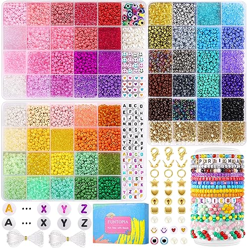 Funtopia Rocailles-Perlen für Schmuckherstellung, 4 mm, 7800 Stück, 60 Farben, Bastelset mit Buchstaben, böser Blick, kleine Glasperlen für Heimwerker, Kunst und Handwerk Funtopia Rocailles-Perlen für Schmuckherstellung, 4 mm, 7800 Stück, 60 Farben, Bastelset mit Buchstaben, böser Blick, kleine Glasperlen für Heimwerker, Kunst und Handwerk von Funtopia