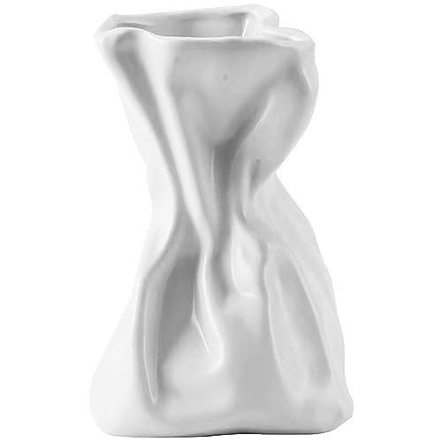 Crinkle Papiertütenvase, Papiertüte, matte Keramik-Blumenvase für moderne Heimdekoration, Hochzeit, Abendessen, Tisch, Party, Wohnzimmer, Büro, Schlafzimmer, dekoratives Geschenk (ohne Blume) von Funvalley Surperfect