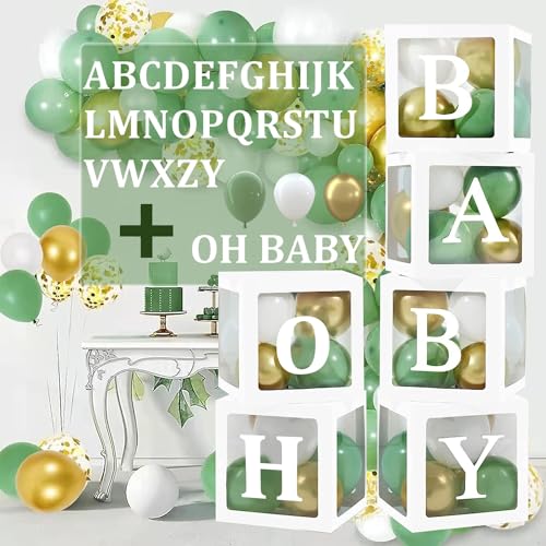 DIY Geburtstagsparty-Boxen, Dekorationsset – 6 weiße transparente Ballonboxen mit Buchstaben A - Z + OH Baby, mit 48 Luftballons, Babyparty-Dekorationsbox. von Funvalley Surperfect