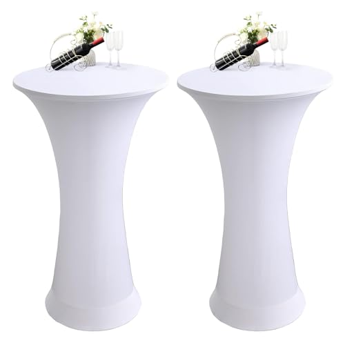 Funvalley Superfect 2 Stück Spandex-Cocktailtisch-Abdeckung, enganliegend, dehnbar, hohe Oberseite, runde Tischdecke für Bar, Hochzeit, Cocktail, Geburtstagsfeier, Bankett (60 cm, Weiß) von Funvalley Surperfect