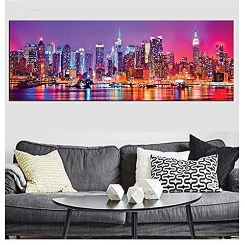 Diamond Painting Manhattan-Nachtansicht Diamant Painting Bilder Groß 40x80cm,5D Diamant Malerei mit Diamond Painting Zubehör Full Set,DIY Cross Stickerei Deko Wohnzimmer Schlafzimmer Büro Eingang Wand von Funxer