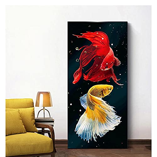 Groß Diamond Painting, DIY 5D Diamant Painting Bilder Bunte Koi-Fische, Full Diamant Malerei Kits Malen nach Zahlen Erwachsene/Kinder/Mädchen Geschenke Bastel Set, Home Room Decor Gemälde, 30x60 cm von Funxer