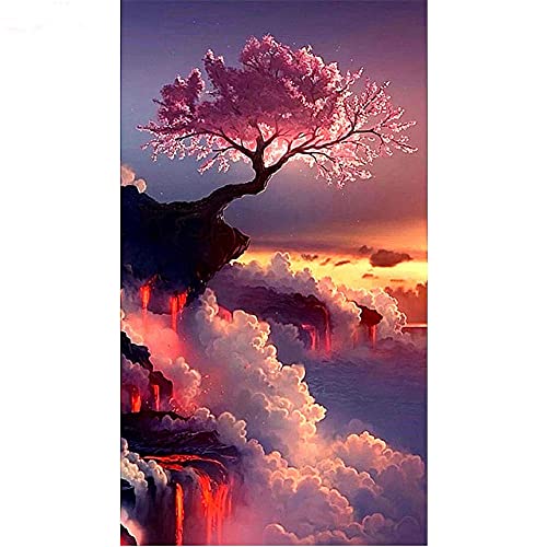 Groß Diamond Painting, DIY 5D Diamant Painting Bilder Sonnenuntergangsbaum, Full Diamant Malerei Kits Malen nach Zahlen Erwachsene/Kinder/Mädchen Geschenke Bastel Set, Home Room Decor Gemälde, 30x60cm von Funxer