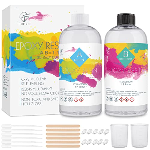 Funxim Epoxidharz set, 1L Glasklar Epoxidharz mit härter 1: 1 Verhältnis mit Handschuh, Messbecher, Holzstäbchen, Pipetten, Geruchsarm Epoxidharz Gießharz für Kunstgießharz, Schmuck Funxim Epoxidharz set, 1L Glasklar Epoxidharz mit härter 1: 1 Verhältnis mit Handschuh, Messbecher, Holzstäbchen, Pipetten, Geruchsarm Epoxidharz Gießharz für Kunstgießharz, Schmuck von Funxim