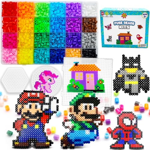 FUNZBO Bügelperlen-Set, 5200 Stück, 5 mm, 24 Farben, 66 Muster, Oster-Bastelspielzeug für Mädchen im Alter von 8–12 Jahren, Kunsthandwerk für Kinder im Alter von 6–8 Jahren, Geschenke für Mädchen und FUNZBO Bügelperlen-Set, 5200 Stück, 5 mm, 24 Farben, 66 Muster, Oster-Bastelspielzeug für Mädchen im Alter von 8–12 Jahren, Kunsthandwerk für Kinder im Alter von 6–8 Jahren, Geschenke für Mädchen und von FunzBo