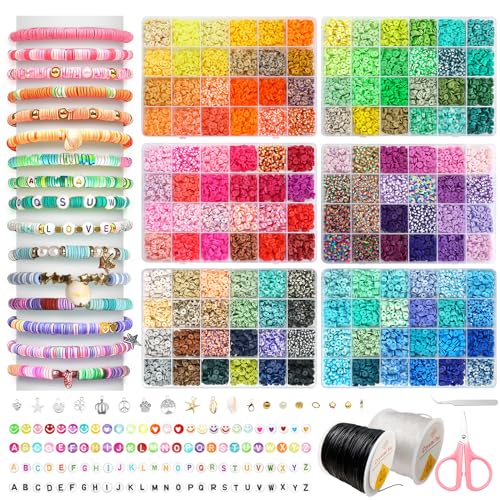 FUNZBO Tonperlen-Armband-Set, 0,8 mm, 120 m Armbandschnur, 15000 Stück, 144 Farben, Tonperlen, Armbandherstellungs-Set, Freundschaftsarmband-Set mit Buchstabenperlen, Geburtstagsgeschenke für Kinder, von FunzBo