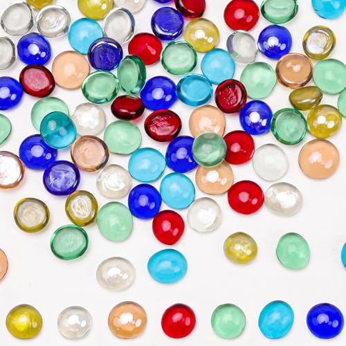 Funzhan 0.95LB muggelsteine Multi Farbe Glasperlen flache Murmeln steine 7 Farbe Mix klar blau grün rosa gelb rot 185PCS Glasstein für Vase Füller Murmeln Aquarium Kies DIY Handwerk streuen Dekor von Funzhan