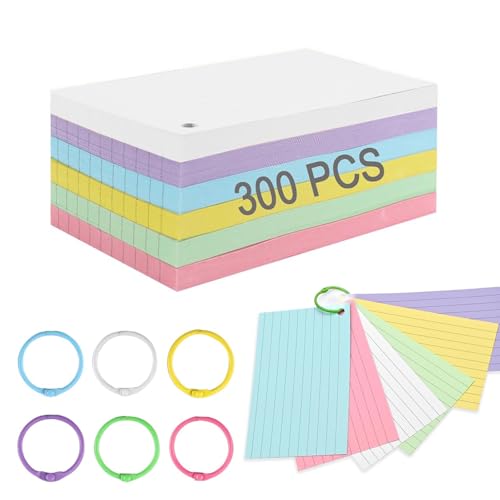 FlashCard 300 Stück linierte Karteikarten, Queue-Karten mit liniert, Revisionsbedarf, 7,6 x 12,7 cm, farbige Notizkarten mit 6 Binderingen für Studium, Büro und Zuhause FlashCard 300 Stück linierte Karteikarten, Queue-Karten mit liniert, Revisionsbedarf, 7,6 x 12,7 cm, farbige Notizkarten mit 6 Binderingen für Studium, Büro und Zuhause von Fuonmka