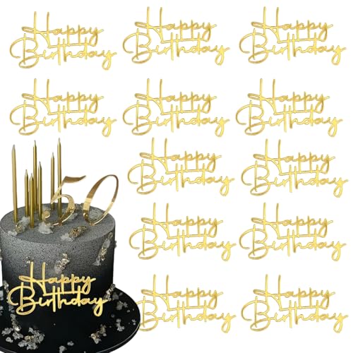 Cupcake-Topper "Happy Birthday", goldfarben, verspiegelt, Acryl, Cupcake-Topper für Geburtstagsparty, 12 Stück Cupcake-Topper "Happy Birthday", goldfarben, verspiegelt, Acryl, Cupcake-Topper für Geburtstagsparty, 12 Stück von Furimuk