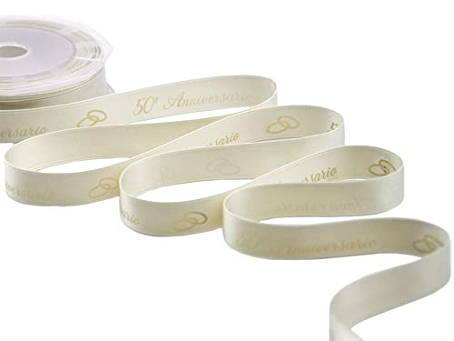 Furlanis - Doppeltes Satinband mit 50° Jahrestag, italienischer Stoff - Gold, 16 mm x 10 m von Furlanis