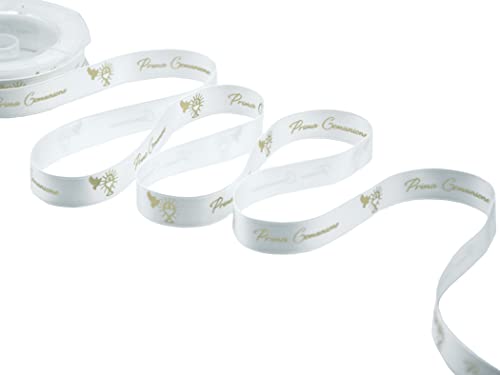 Furlanis - Doppeltes Satinband mit Kommunionsdruck, italienischer Stoff - Weiß/Gold, 16 mm x 10 m Furlanis - Doppeltes Satinband mit Kommunionsdruck, italienischer Stoff - Weiß/Gold, 16 mm x 10 m von Furlanis