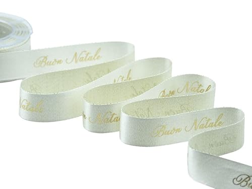 Furlanis - Satinband Boutique Klingen Mit Laminiertem Siebdruck und elegantem Dekor Frohe Weihnachten - Gold, 25 mm x 10 m von Furlanis