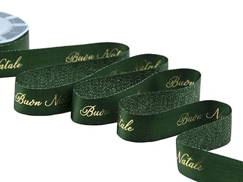 Furlanis - Satinband Boutique Klingen Mit Laminiertem Siebdruck und elegantem Dekor Frohe Weihnachten - Grün Englisch, 25 mm x 10 m von Furlanis