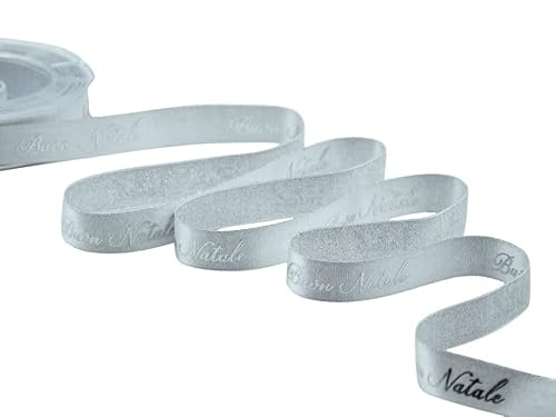 Furlanis - Satinband Boutique Klingen Mit Laminiertem Siebdruck und elegantem Dekor Frohe Weihnachten - Silber, 16 mm x 10 m von Furlanis